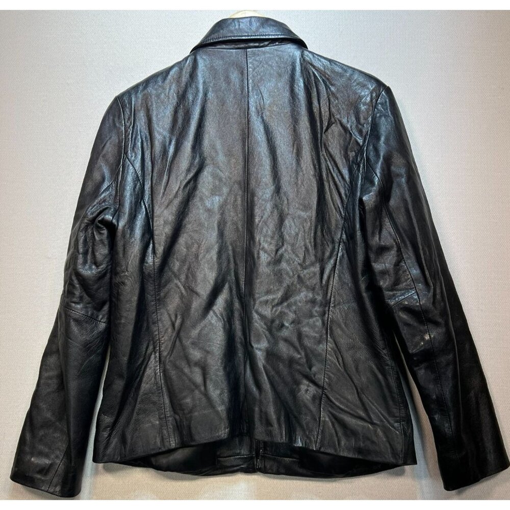 Nine West Women's Classic Leather Jacket Size L Black Full Zipper - Picture 2 of 11